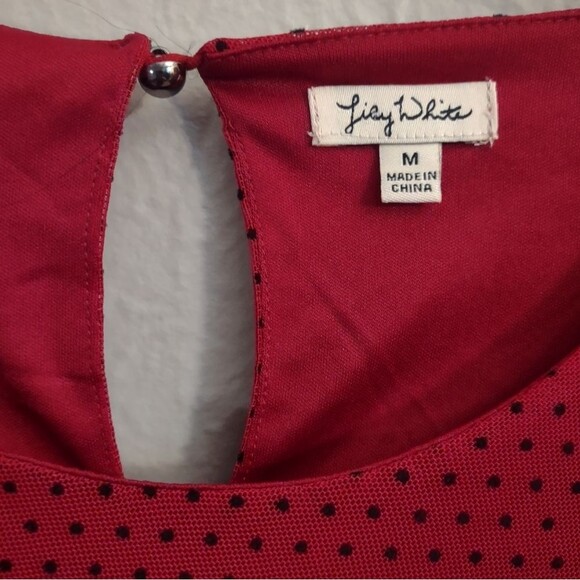 Lily White Red Polka Dot Wrap Tie Blouse Size Medium - Picture 8 of 16